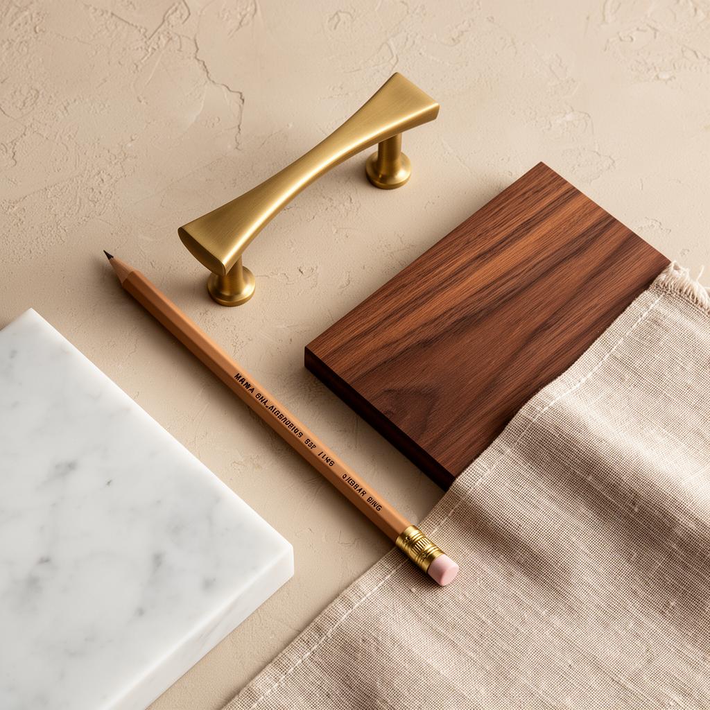 Tactile detail of unlacquered brass and walnut